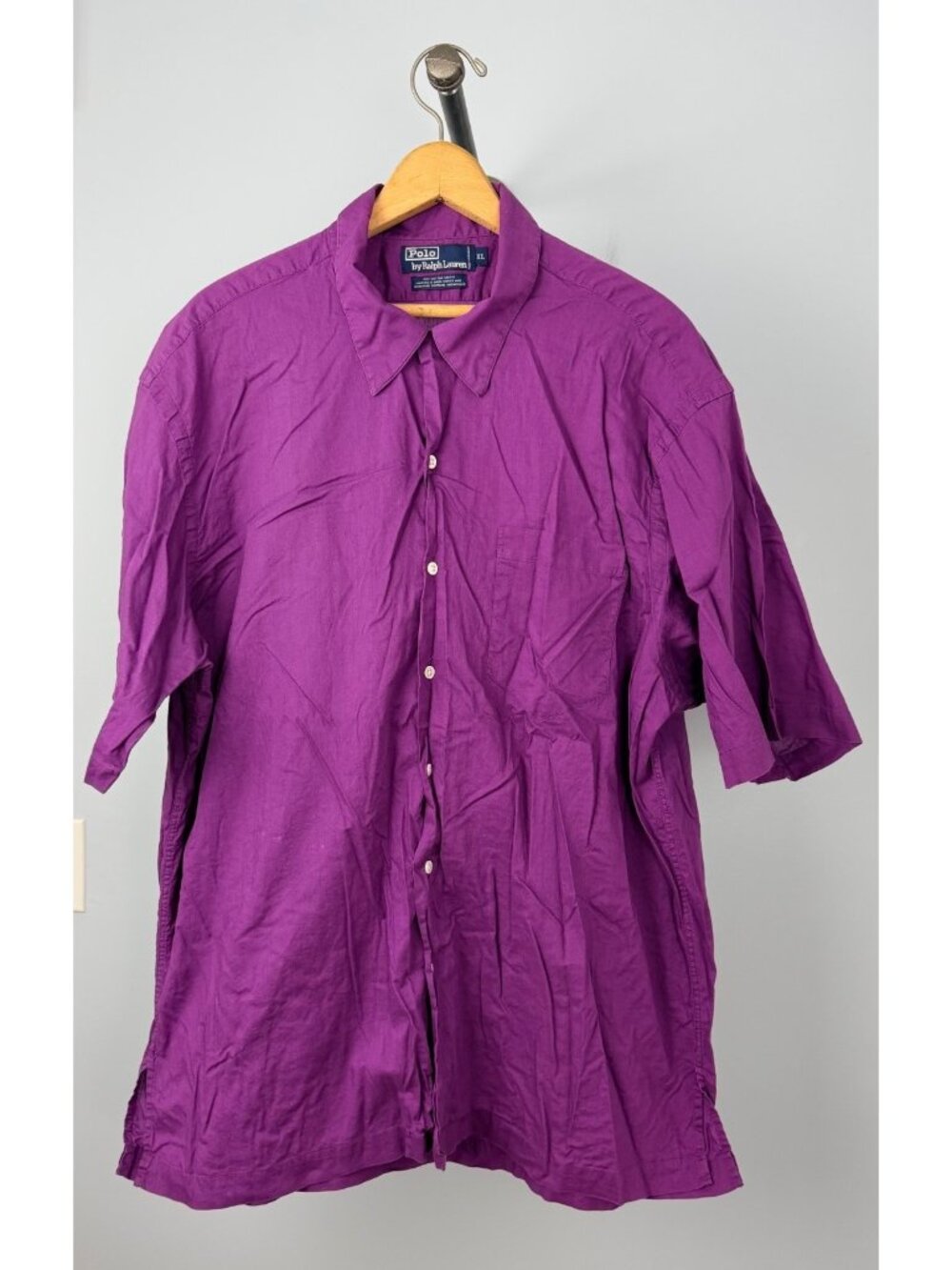 Polo By Ralph Lauren Mens XL Loop Collar Purple Short Sleeve Madras Camp Collar